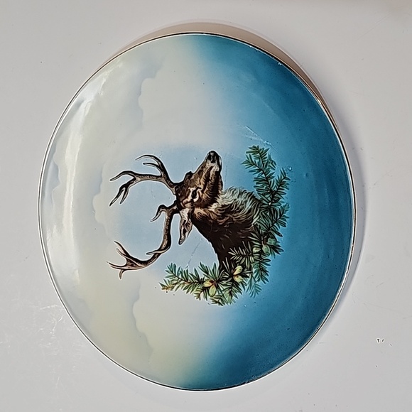 Vintage Three Crown China Germany Handpainted Ceramic Deer Elk Stag Plate - Picture 2 of 16
